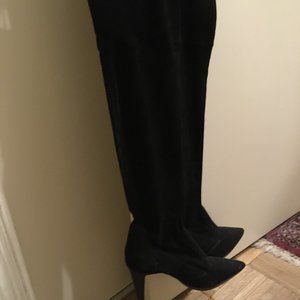 Black suede over-the-knee boots, 3" heels, French